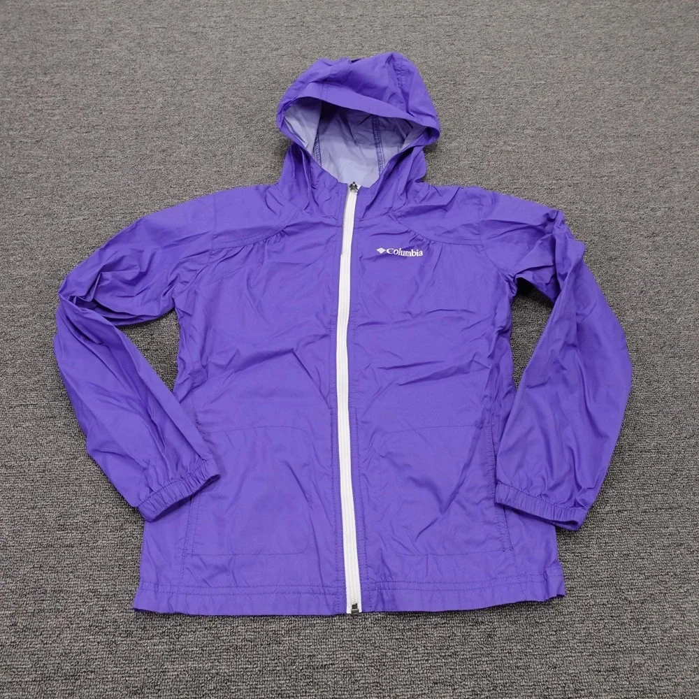 Columbia Jacket Youth Medium 10-12 Purple Hooded Lightweight Windbreaker Rain